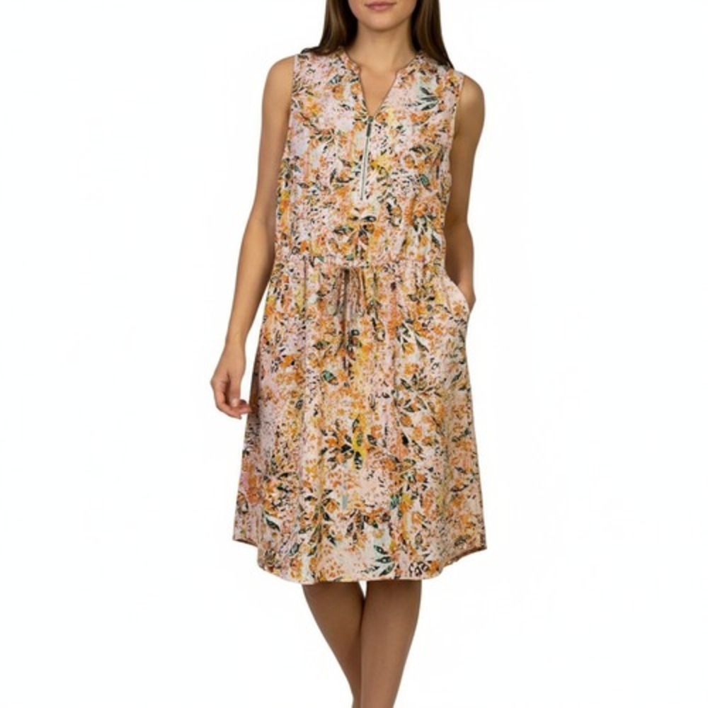 Apt 9 Floral Sleeveless Zip Front Drawstring Waist Pocket Dress Womens Small